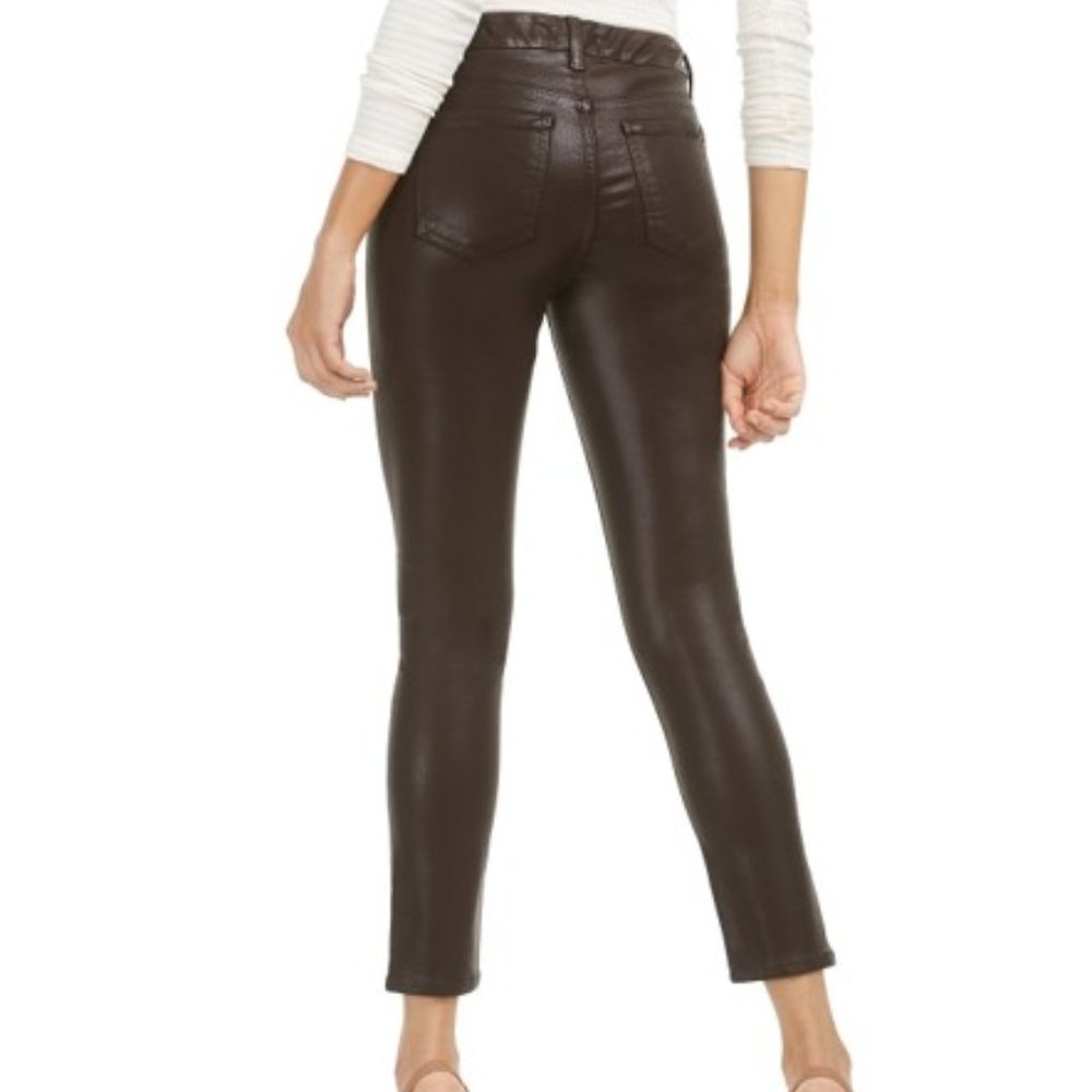 Jen7 by 7 For All Mankind High-Rise Brown Shiny Coated Ankle Skinny Jeans 16 NWT